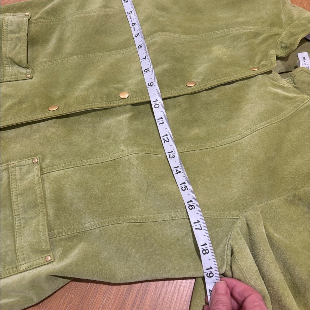DAVID BROOKS LG AVOCADO GREEN SUEDE SHORT JACKET GOLD SNAPS ROLL UP CUFFS LINED - Picture 11 of 15